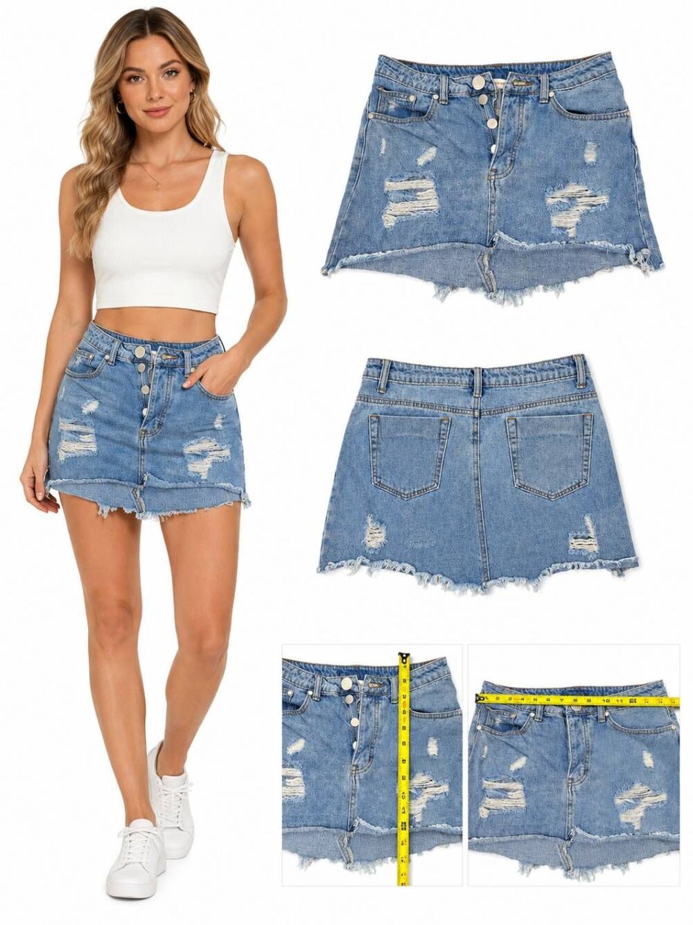 American Threads M Distressed Denim Mini Skirt Button Front